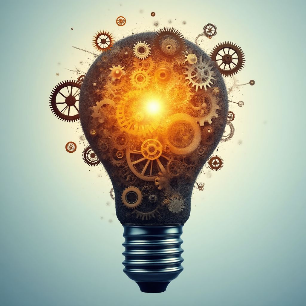 Bombilla de luz hecha de engranajes