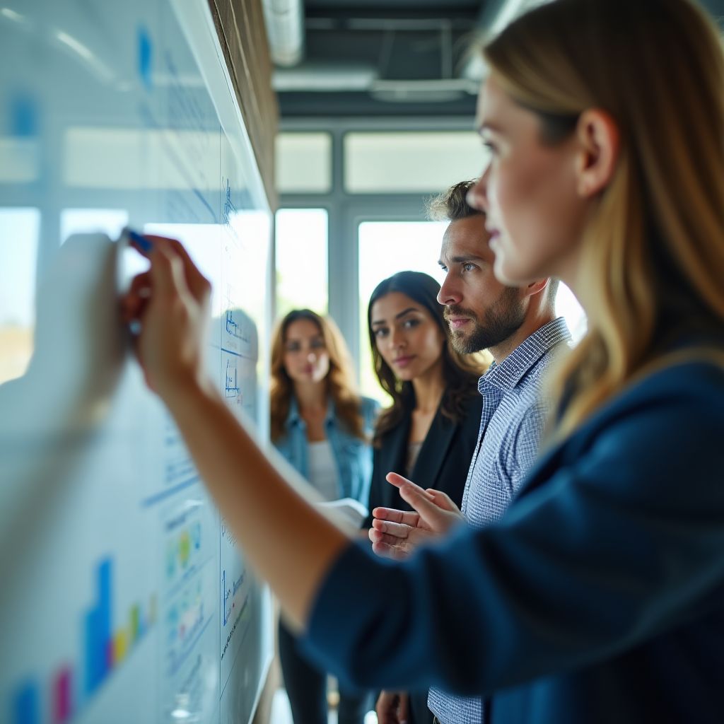 Equipo de líderes discutiendo estrategias
